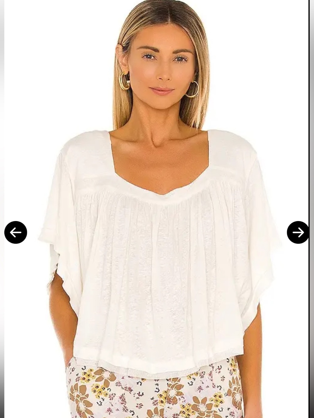 Free People Sunsetter Tee in Alabaster -  White Pleated V-Neck Flow Top - Picture 2 of 11